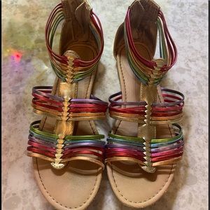 Girls Rainbow metallic gladiator sandals